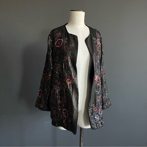Embroidered Sequin Floral Jacket Boho Luxe Evening Avant Garde Artsy Statement